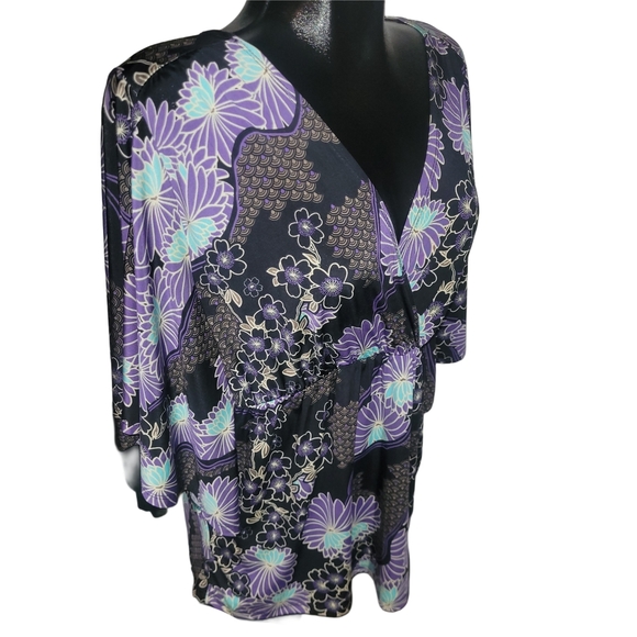 Suzy Shier Floral Kimono Style Top L - Picture 2 of 6
